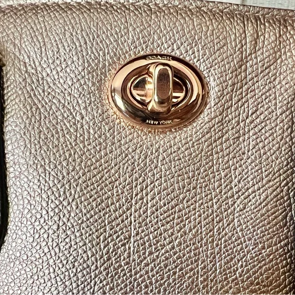 Coach Rose Gold Metallic Leather Prince Street Satchel with Turn-Lock Detail - Picture 4 of 16